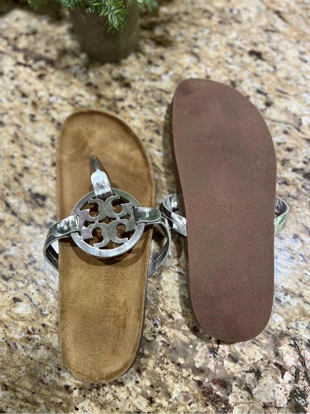 Tory Burch Miller Cloud Silver/Natural Sandals 9.5M
